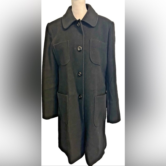 Larry Levine Vintage Black 100% Wool Single-Breasted Button Coat  Mid Length - Picture 1 of 7